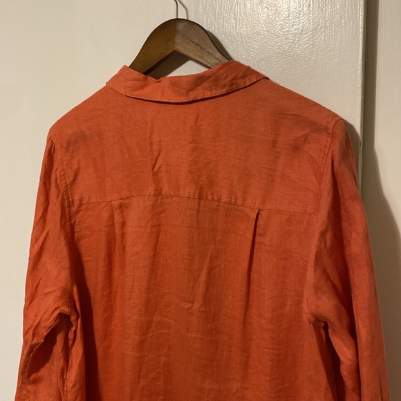 J. Jill 100% Linen Long Sleeve Button Down Tunic in Coral Orange - Picture 10 of 11